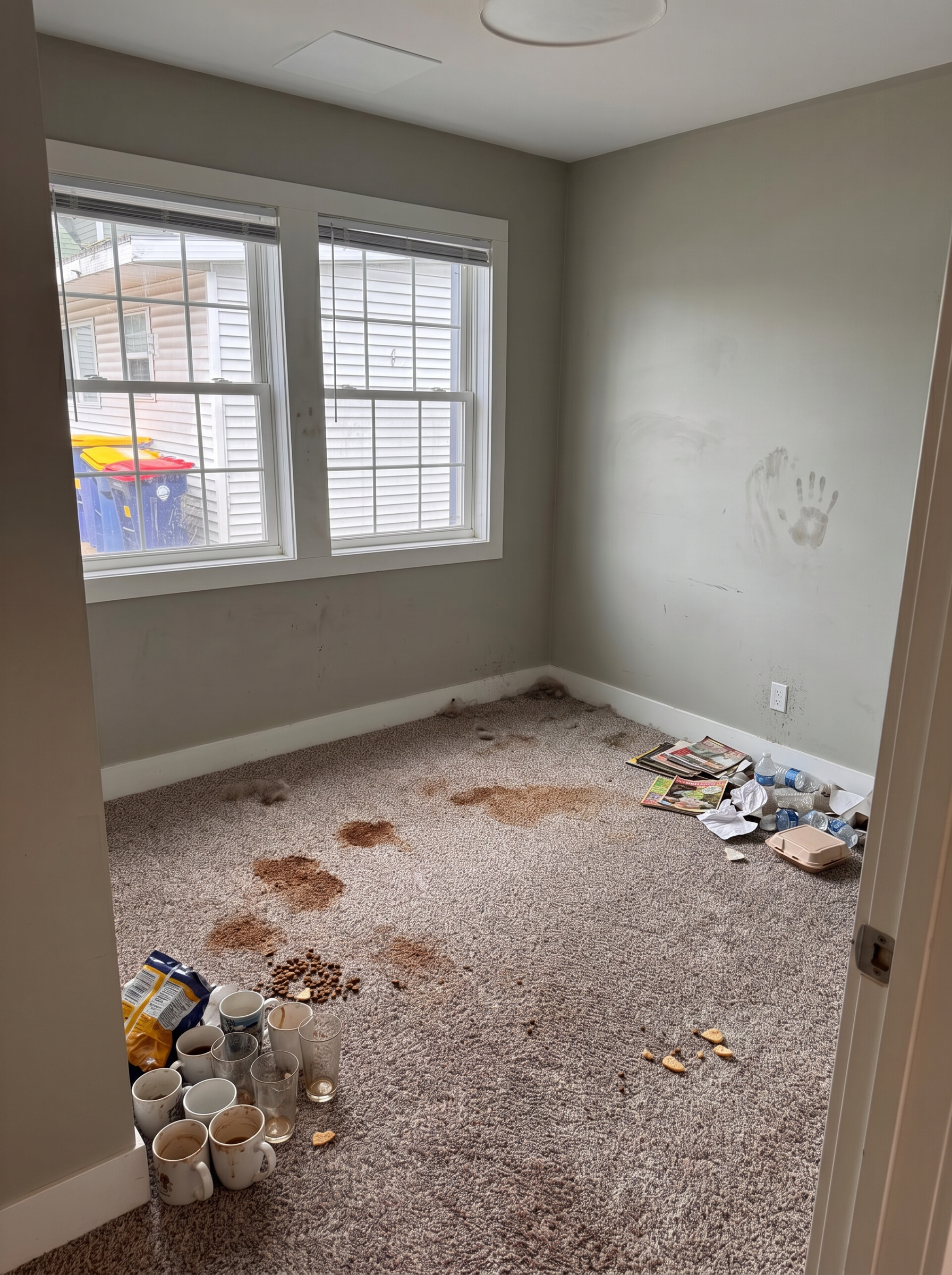 Before: Bedroom refresh — carpet stains and clutter removed